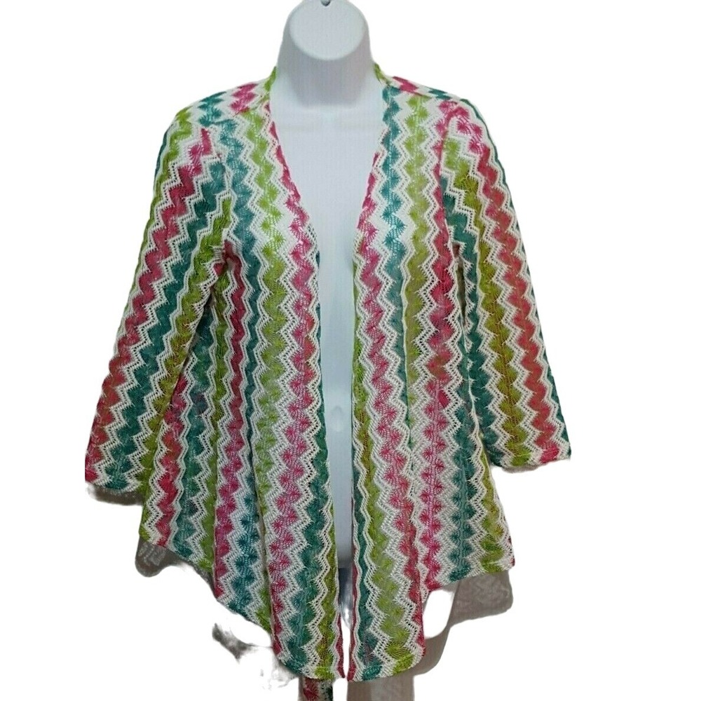 Ruby Rd Cardigan S Womens Pink 3/4 Sleeve Open Front Knit Crochet  Waterfall